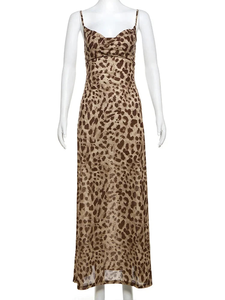 Leopard Ruffle Backless Dress